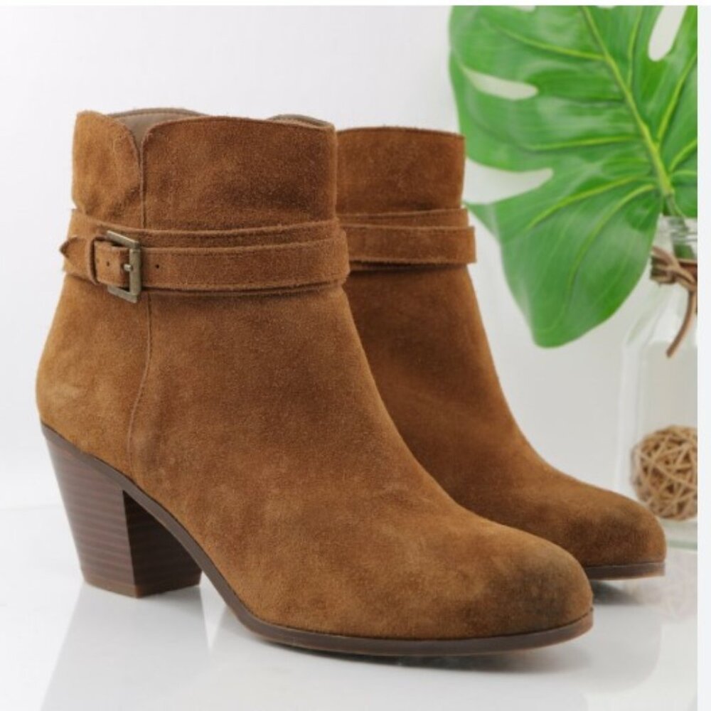 SAM EDLEMAN Lynne Suede Ankle Booties in Cognac Brown
